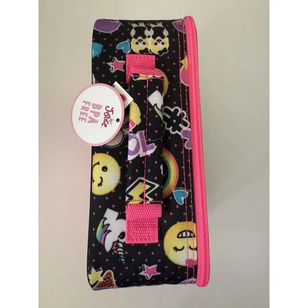Justice Black Pink Emoji Vibes Insulated Handle Lunch Bag Lunch Tote Lunch Box